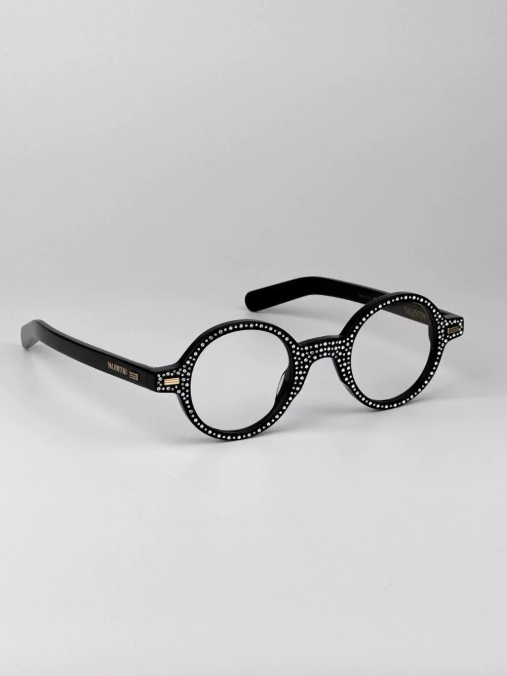 Valentino VLX-185 B Round Eyeglasses – Black with White Crystal Stones (Women)